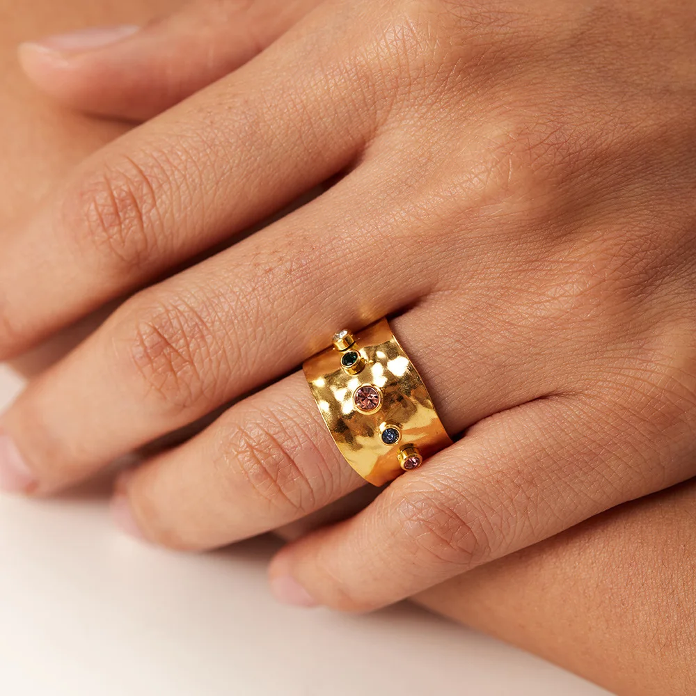 18k Gold Plated Stainless Steel Open Ring for Women Fashion Charm Minimalist Freshwater Pearl Zircon Rings Jewelry Party Gifts image 5