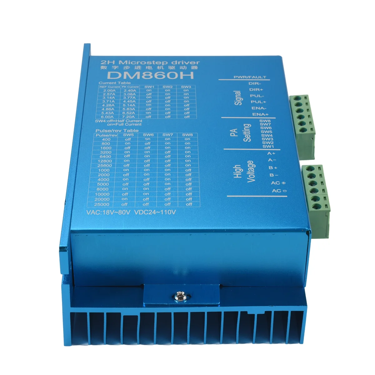 

T35C DM860H Цифровой драйвер шагового двигателя 57/86 с вентилятором, 2-фазный Nema23,34 DMA860H 7,2 А, 18-80 В переменного тока для печати привода с ЧПУ