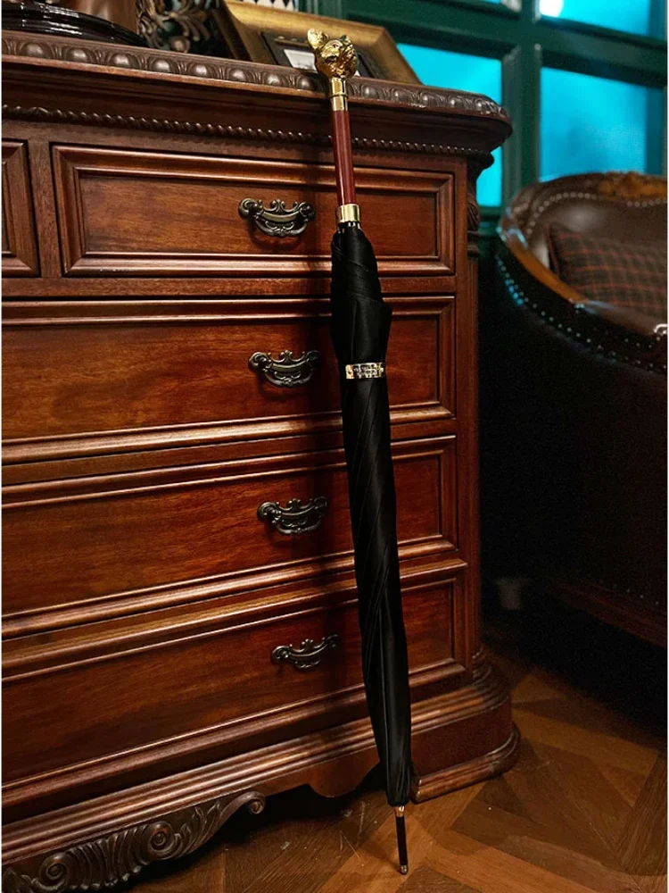 Luxury Personality High Density UV Protection Umbrella Long Handle Gold Silver Straight Bar Creative Fox Head Umbrella Gift