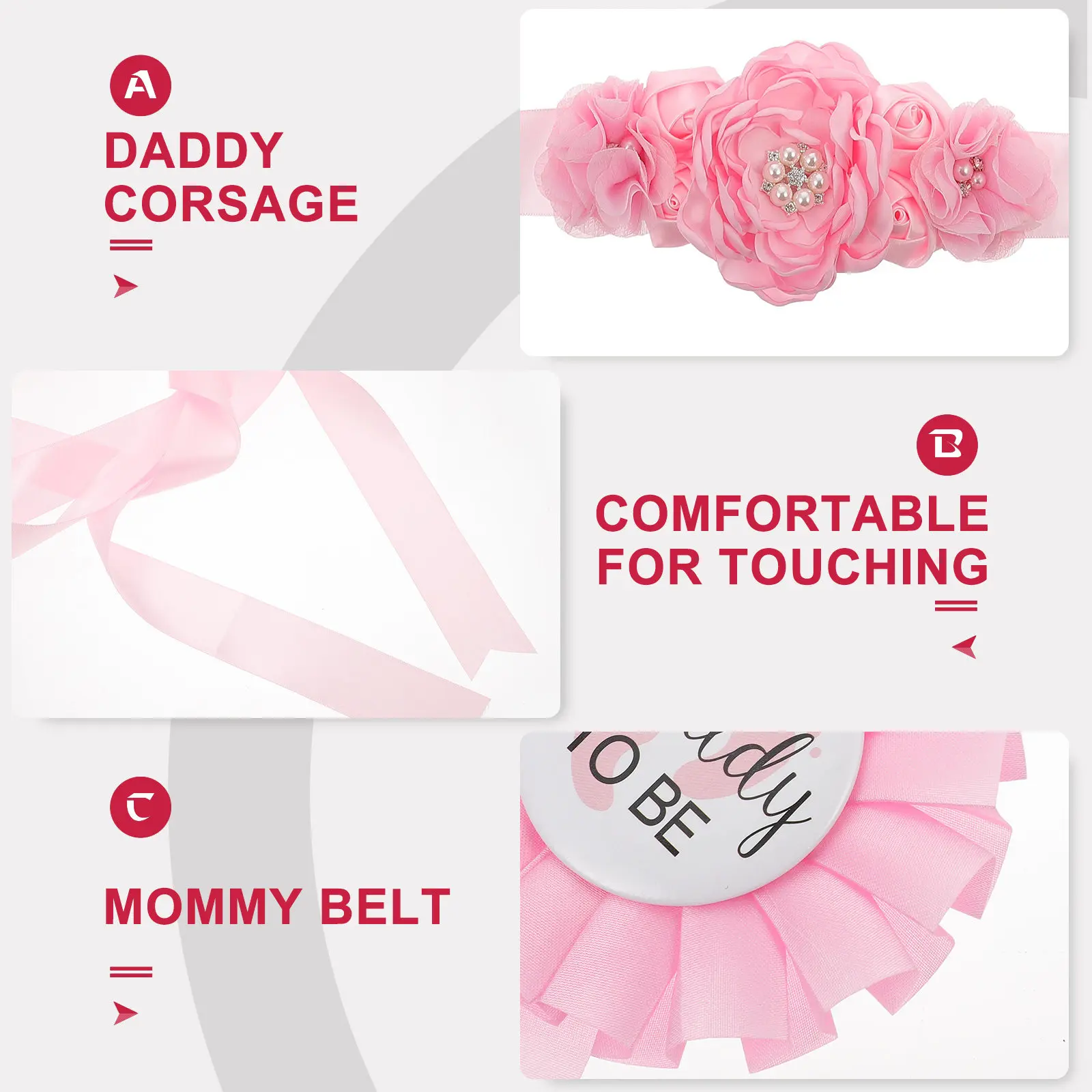 1Set Maternity Corsage Pin Set with Sash High-Grade Pregnancy Flower Belly Belt for Baby Shower Announcement Photo Props