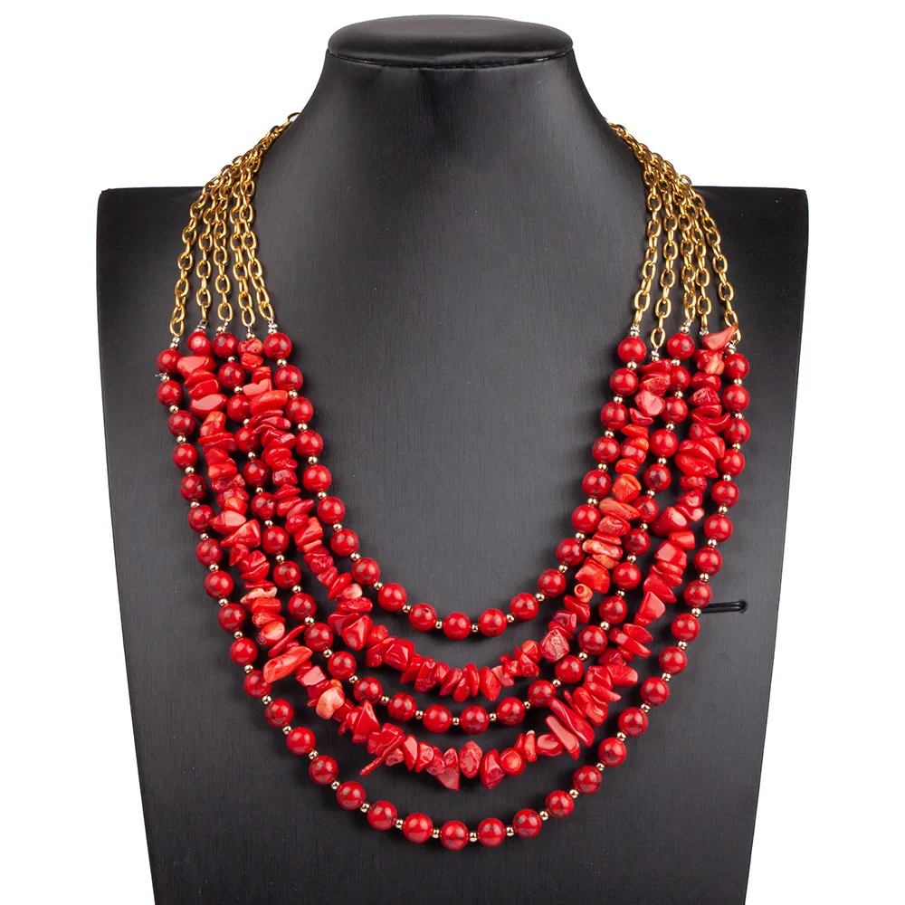 Red Real Coral Necklace For Women Party Layers Beautiful African Necklace Bridal Costume Jewelry Gift Jewelry For Girl ABG179