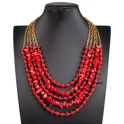 Red Real Coral Necklace For Women Party Layers Beautiful African Necklace Bridal Costume Jewelry Gift Jewelry For Girl ABG179