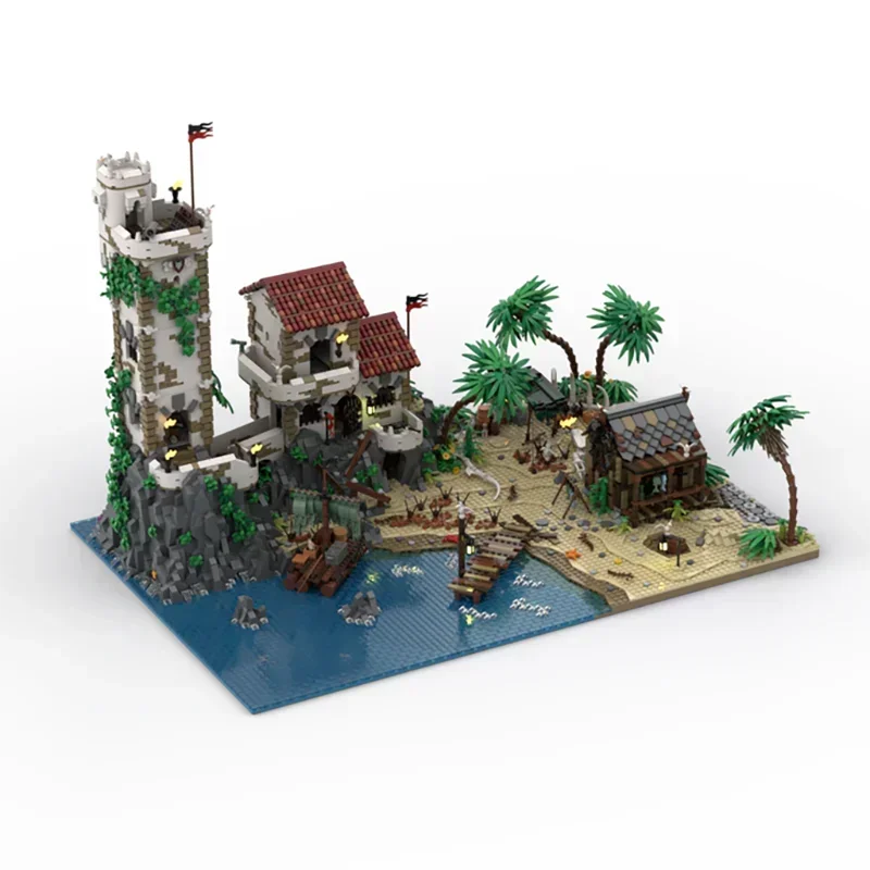 Modelo de vista de rua moc blocos de construção barracuda bay pirata modelo tecnologia tijolos diy construção piratas modelo brinquedos presentes