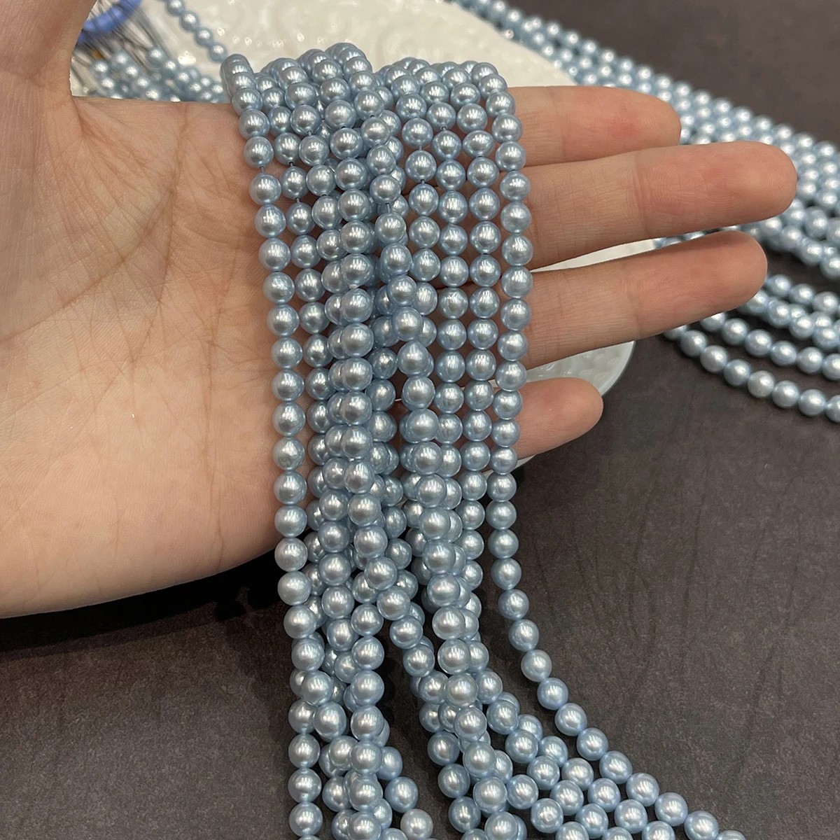 Size 4-5mm Natural Freshwater Pearl Blue Near-Round Beads (Dyed) Women Jewelry Making DIY Necklace Bracelet Earrings Accessory