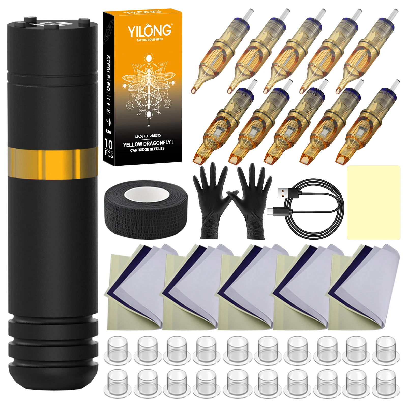 

Yilong Wireless Cartridge Tattoo Kits Tattoo Machine pen with 10pcs Cartridge Tattoo Needles for Tattoo Permanent Makeup