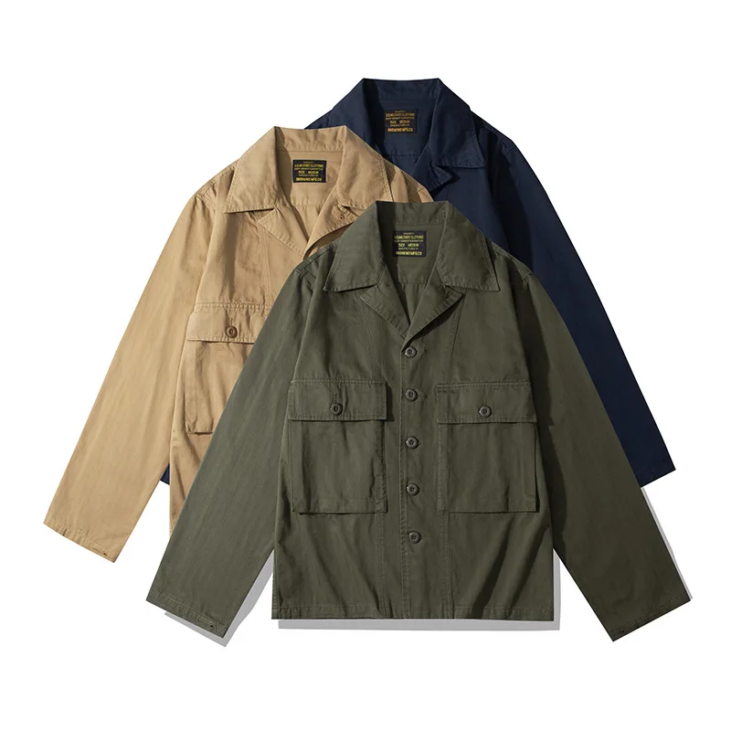 

Autumn New American Retro M43 US Army Hbt Uniform Jacket Men's Fashion 100% Cotton Washed Multi-pockets Casual Cargo Shirt Coat