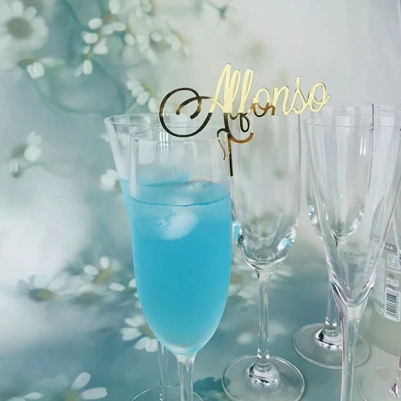 Personalised Name Drink Tags Wedding Acrylic Place Name Card for Glass Champagne Drink Topper Glass Marker Wine Charm