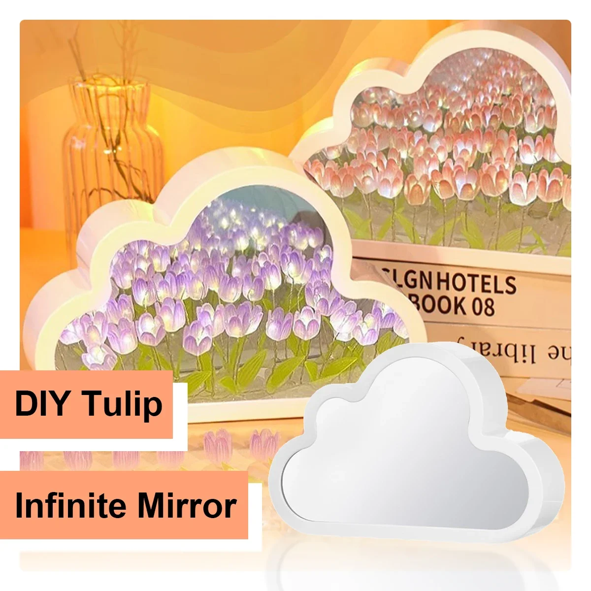 Creative Clouds Tulip Lamps LED Night Light Mirror Table Lamps DIY Bedroom Ornaments Decoration Mirror Table Lights Gifts