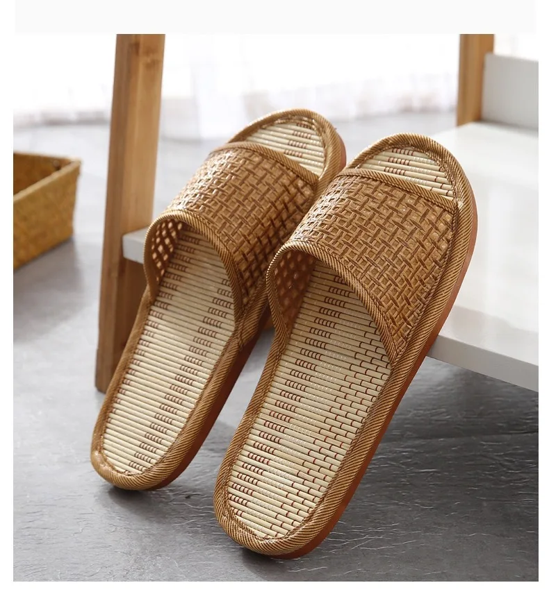 Sommerhausschuhe aus Bambus und Rattan für Damen/Herren – atmungsaktive Paar-Sandalen, rutschfeste Innenrutschen mit weicher Sohle für Zuhause/Strand – Detail 8