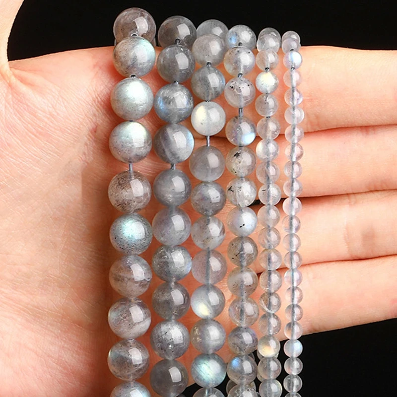 Hochwertige Natürliche Graue Labradorit-Steinperlen Runde Lose Abstandhalter-Edelsteinperlen für Schmuckherstellung Mondstein DIY Armband Zubehör – Detail 8