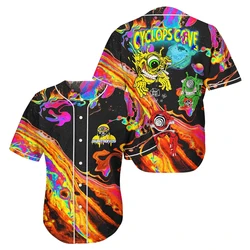 Subtronics Liquid Acid Trippy Psychedelic Cyclops Cove Rave Baseball Jersey V-Neck Short Sleeve Streetwear Women Men 3D Clothes