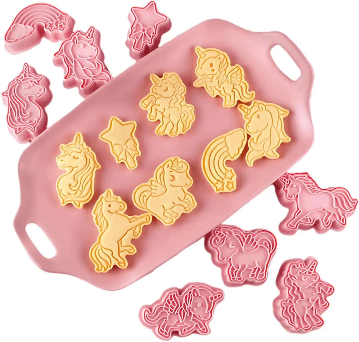 Cookies Cutter 8 pieces Unicorn Dough Stamp Plastic 3D Cartoon Pressable Biscuit Mold Kitchen Baking Pastry Bakeware