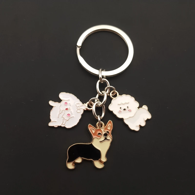 The latest cute Welsh corgi pictures dog keychain ladies bag pendant keychain men car keychain charm jewelry I love dogs gifts