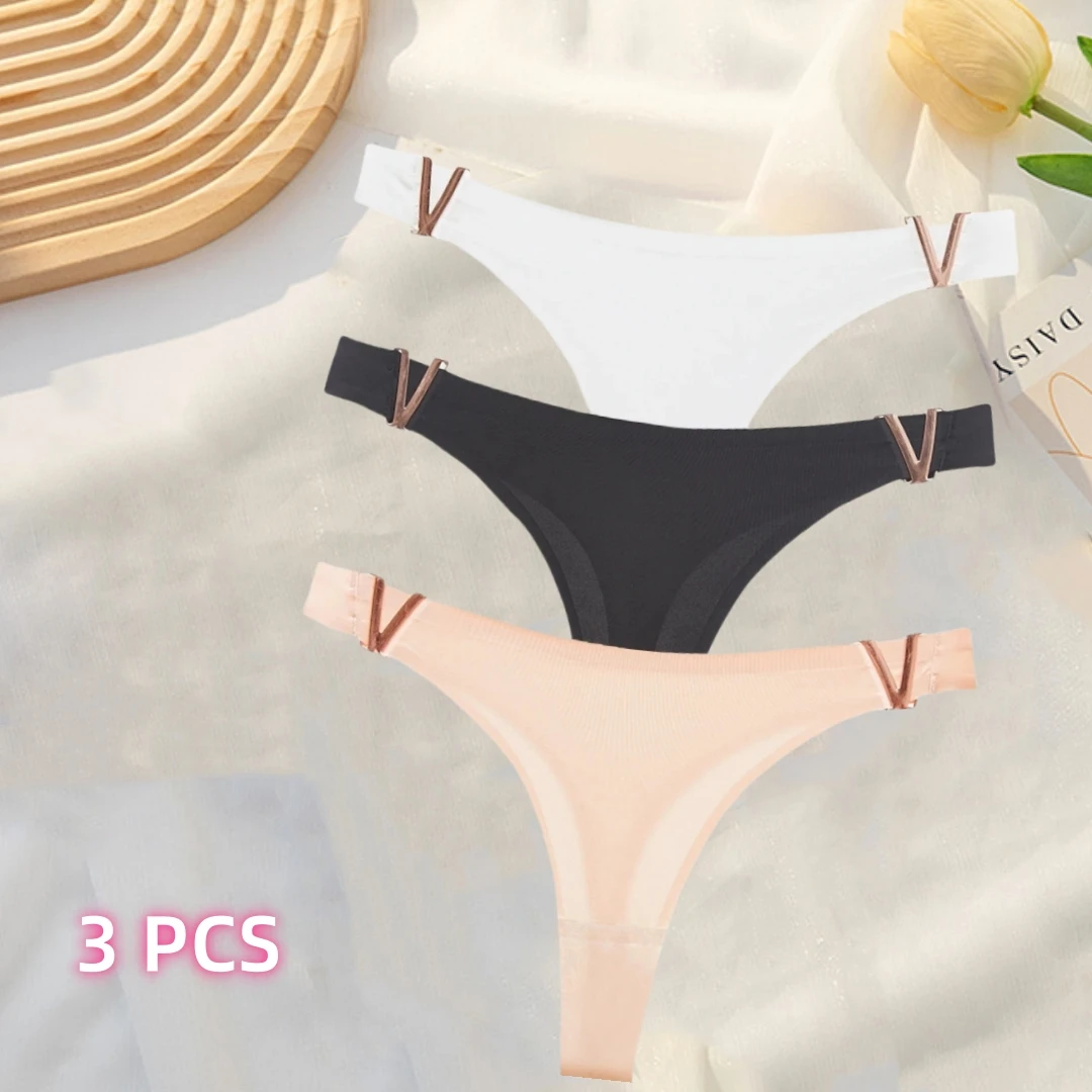 Ice Silk Seamless Women's Breathable Quick-Drying Panties Women's T 3 PCS Thong High Elastic Pants Letter Underwear