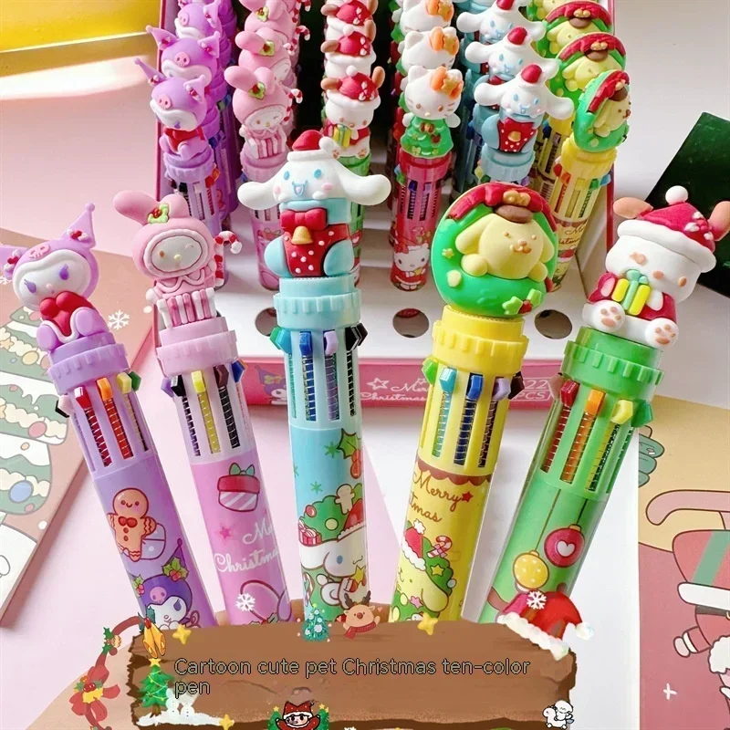 Imagem -03 - Sanrio-kawaii dos Desenhos Animados Caneta Esferográfica 10 Cores 05 mm Papelaria Estudante Escola de Imprensa Material de Escritório Presentes Natal 18 Pcs 36 Pcs