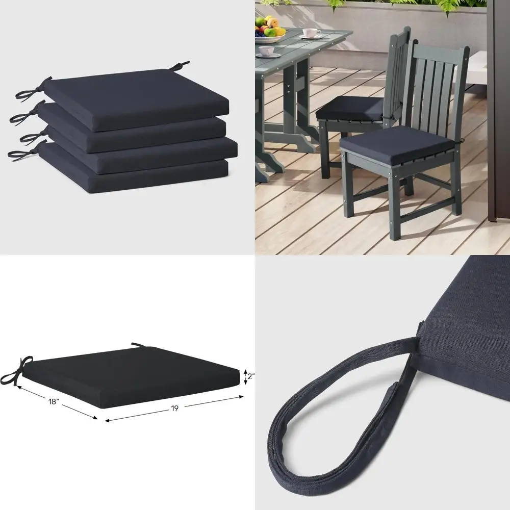 

Outdoor Patio Kitchen Dining Chair Square Seat Cushions Set of 4, 19x18, Navy Blue, Comfortable Cushioned Seating for Outdoor Sp