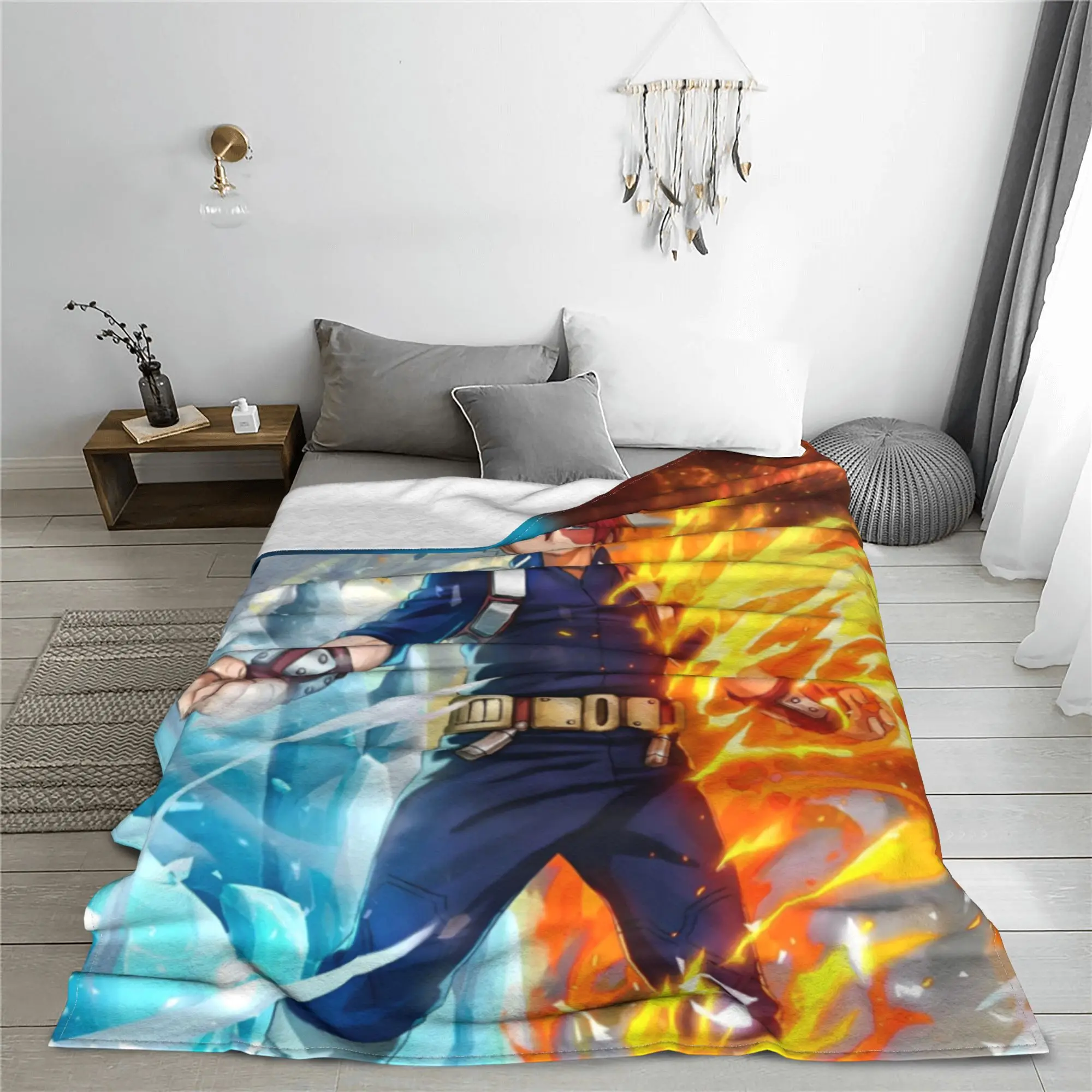 My Hero Academia Shoto Todoroki Knitted Blanket Fleece Anime Manga Super Warm Throw Blanket for Outdoor Travel Plush Thin Quilt