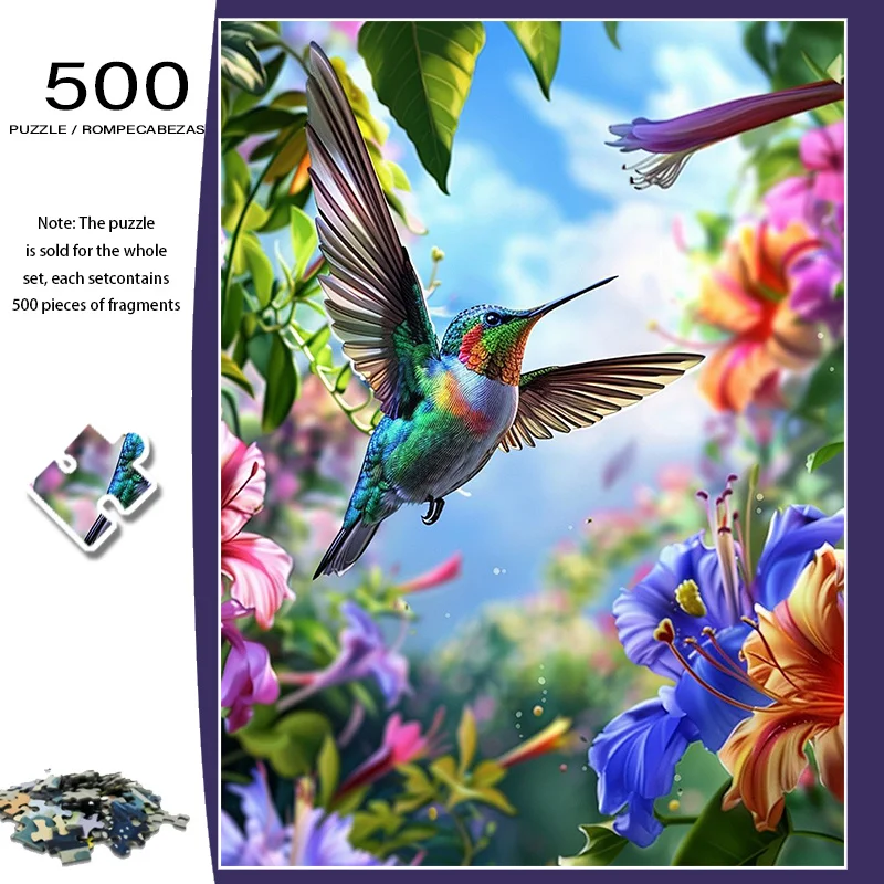 500pcs Adult Mini Puzzle Box with Vibrant Hummingbird Design - Scratch-Resistant, High Difficulty Level for Grown Ups, Family
