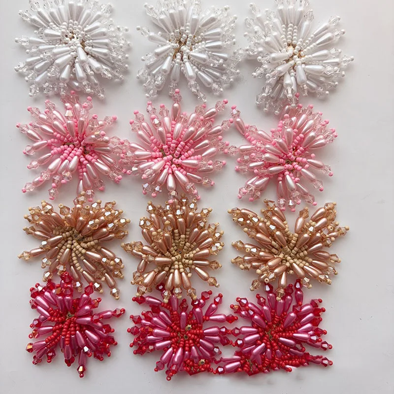 2PCS French-style tassel rice grain pearl crystal flower earrings hair accessories clothing patches fabric patches