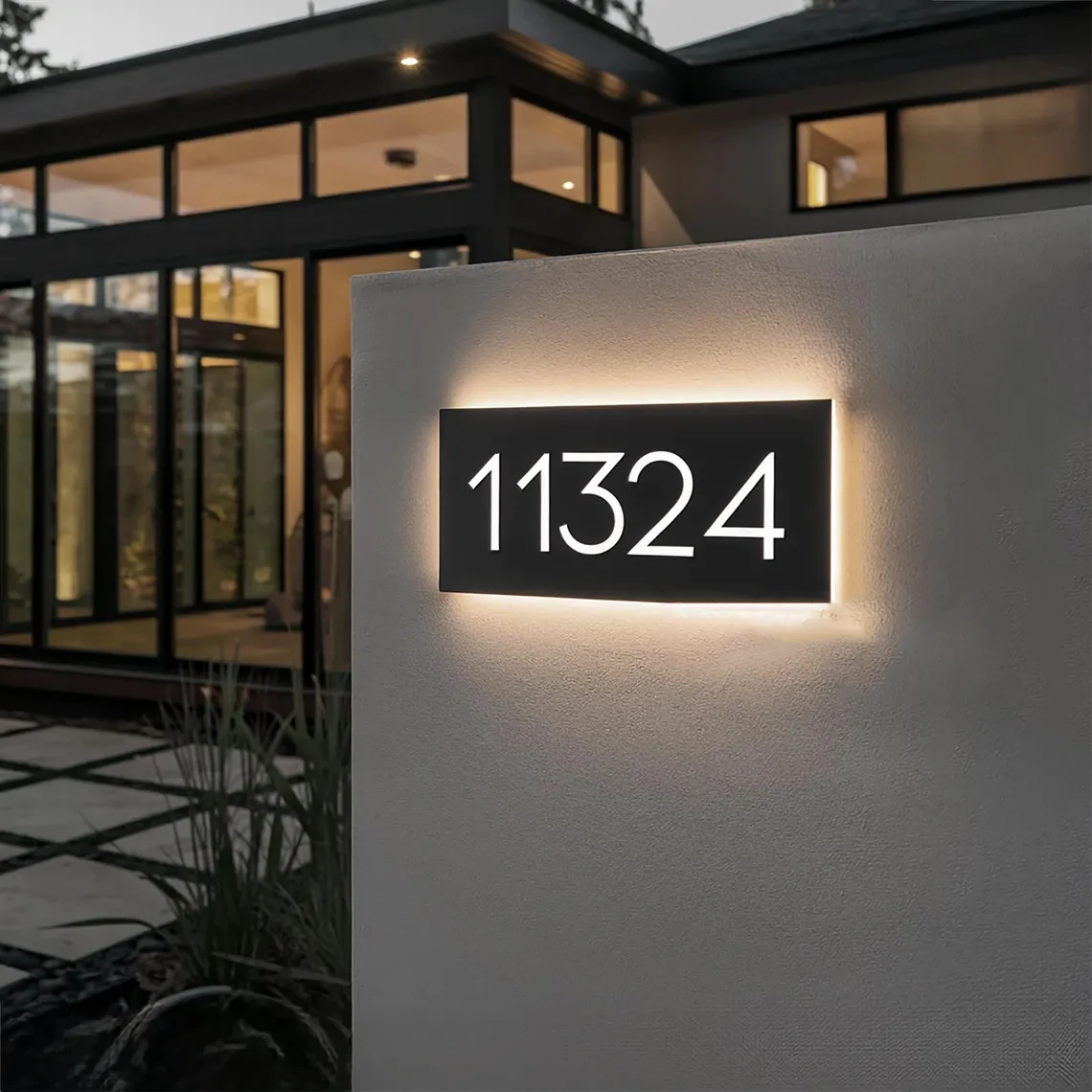 Custom Modern Illuminated House Sign Backlit House Number Street Sign Personalized Modern Address Plaque Metal House Number Sign