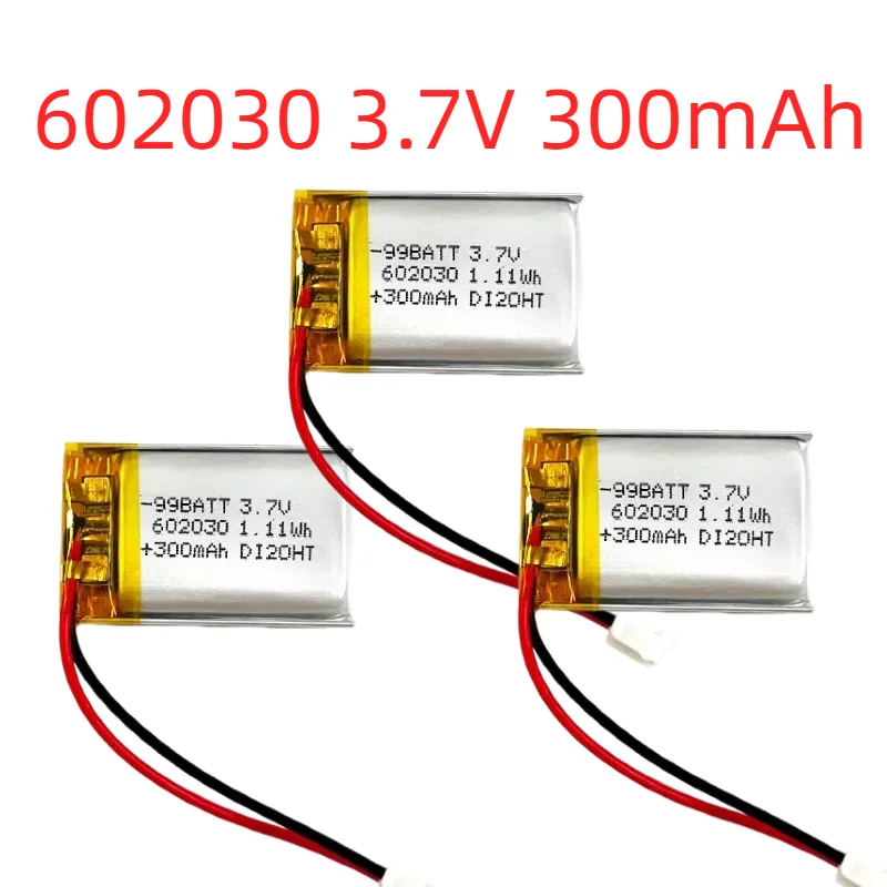 

300mAh 602030 3.7V Lipo Battery Rechargeable Lithium Ion Polymer Batteries PH 2.0 Connector for Selfie Stick Mini Speaker