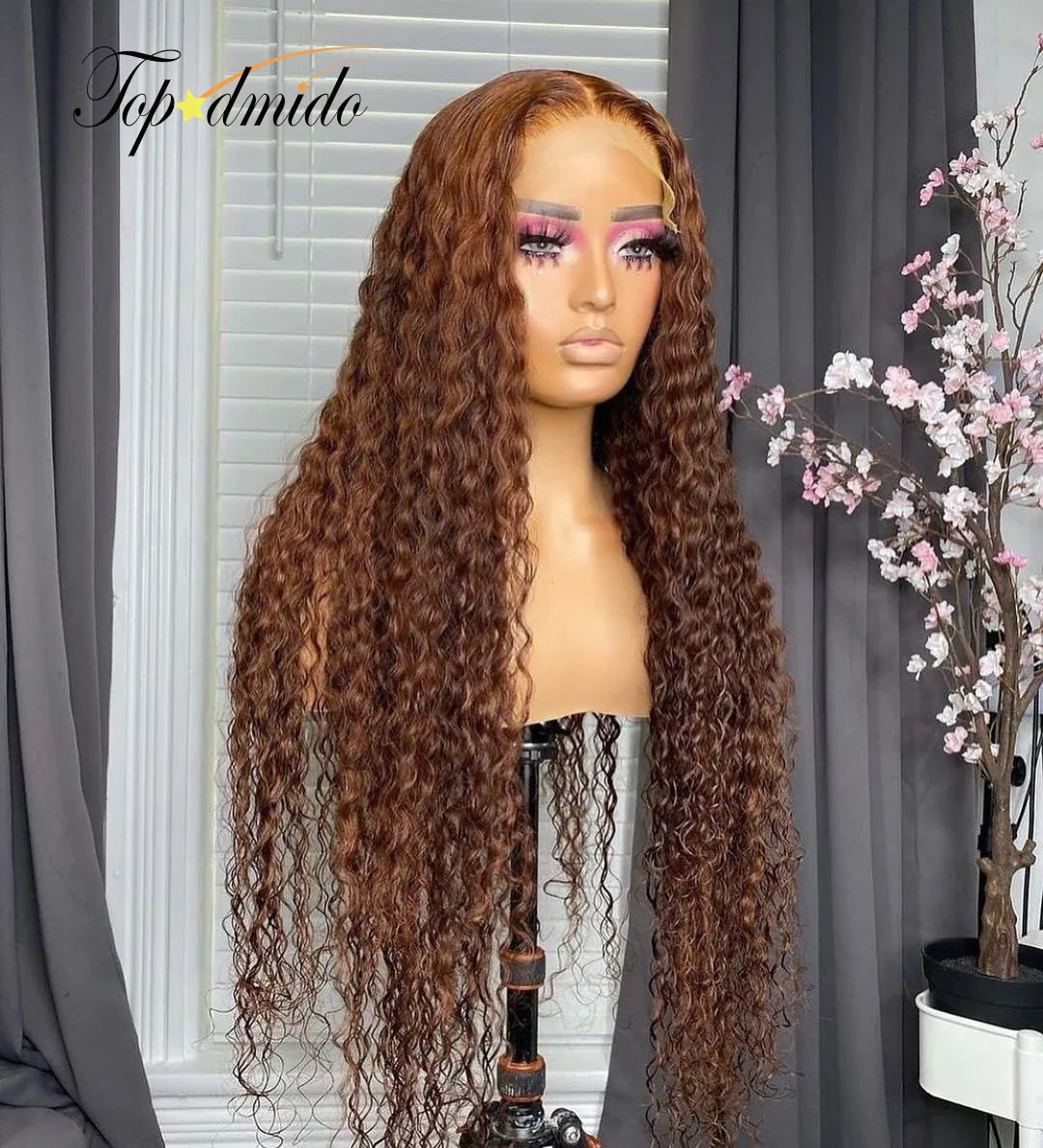 Topodmido Brown Color Natural Wave 13x4 Lace Front Wig with Middle Part 180 Density Peruvian Hair Tranparent Lace Wig Glueless