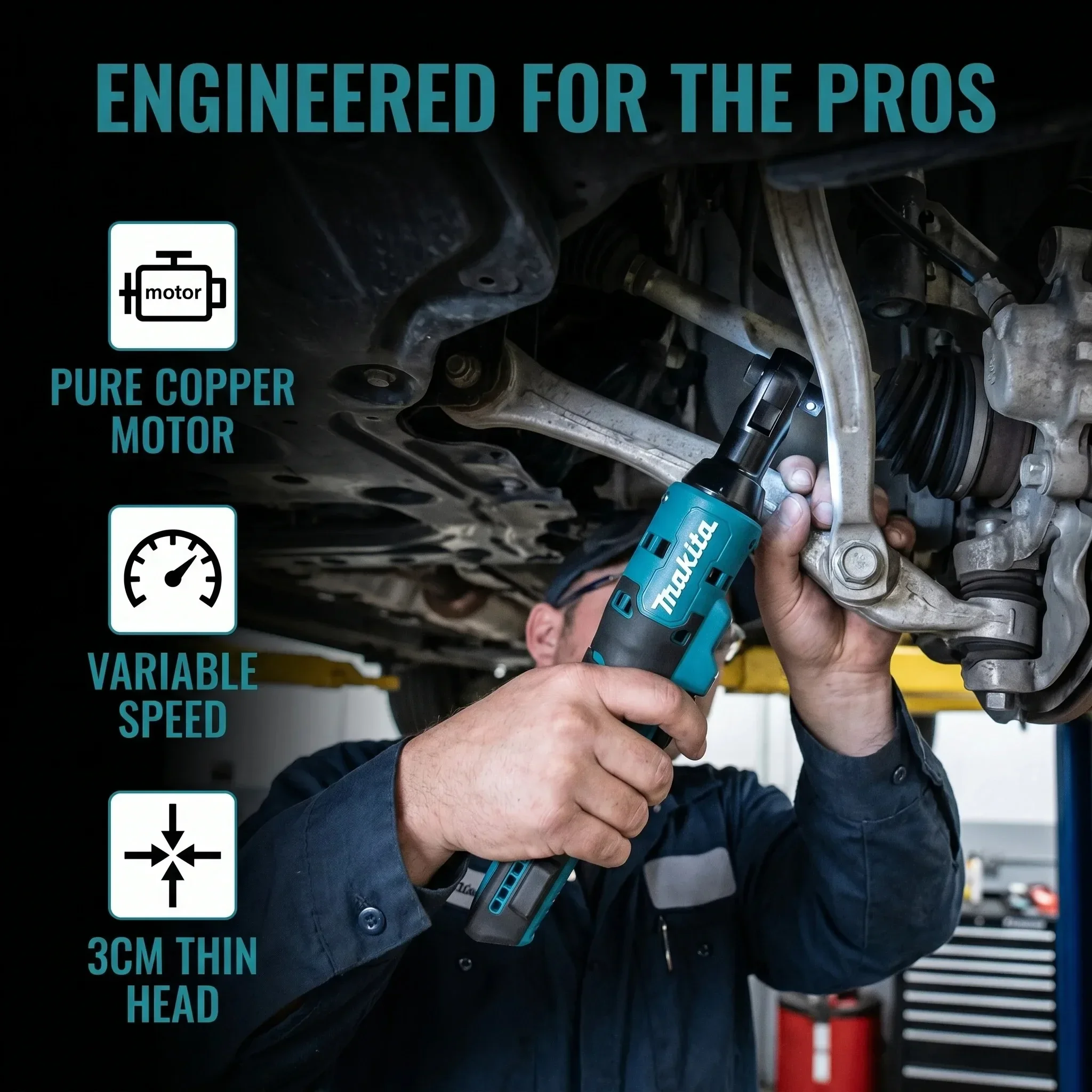 Makita DWR180Z 18V LXT Brushless Cordless Ratchet Wrench With Bend Head For Auto Engine Repair And Vehicle Maintenance