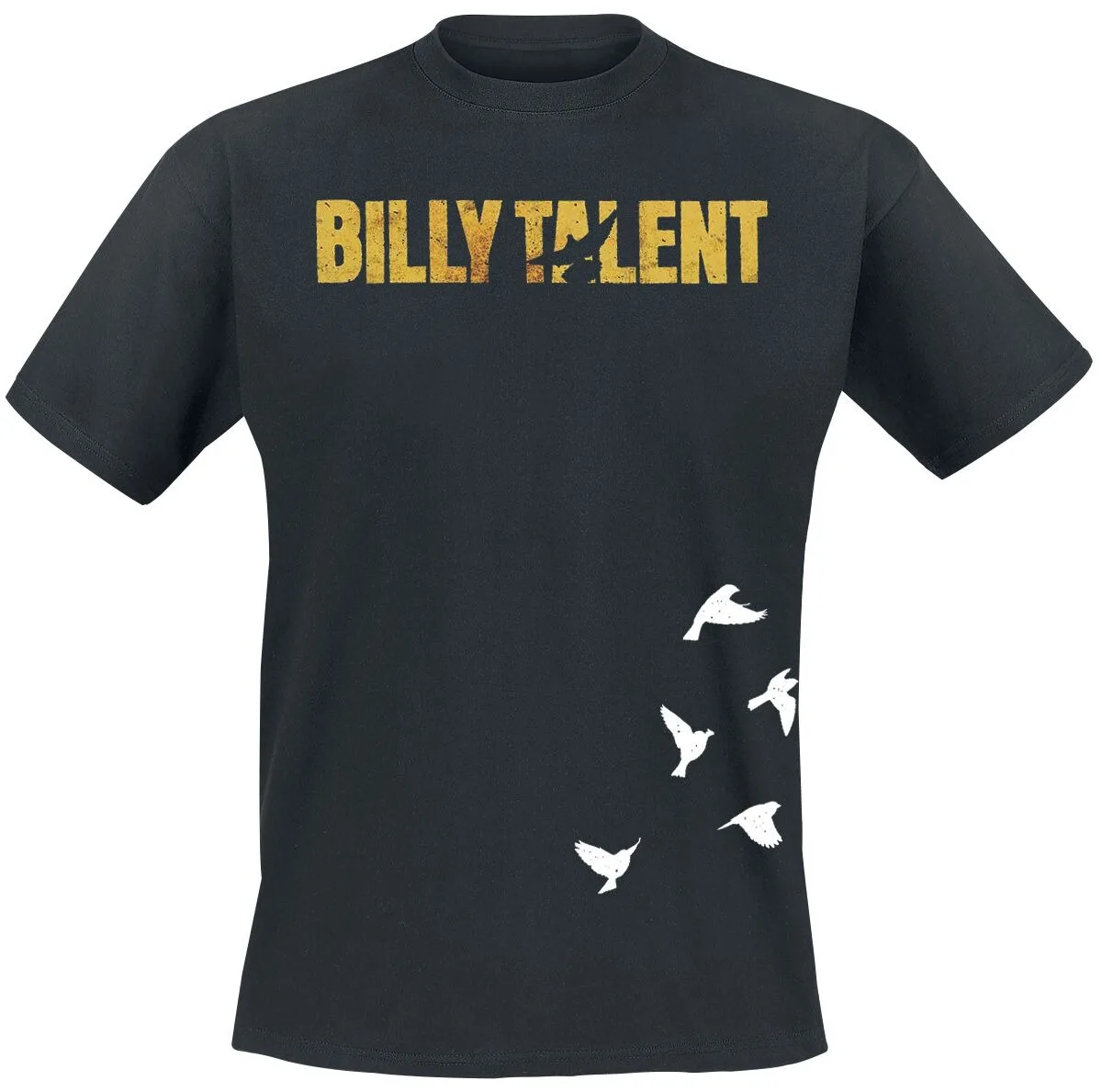 Billy Talent Flying Birds Tee, Punk T-Shirt with Distressed Gold Logo & White Bird Print, Punk Fan Merch