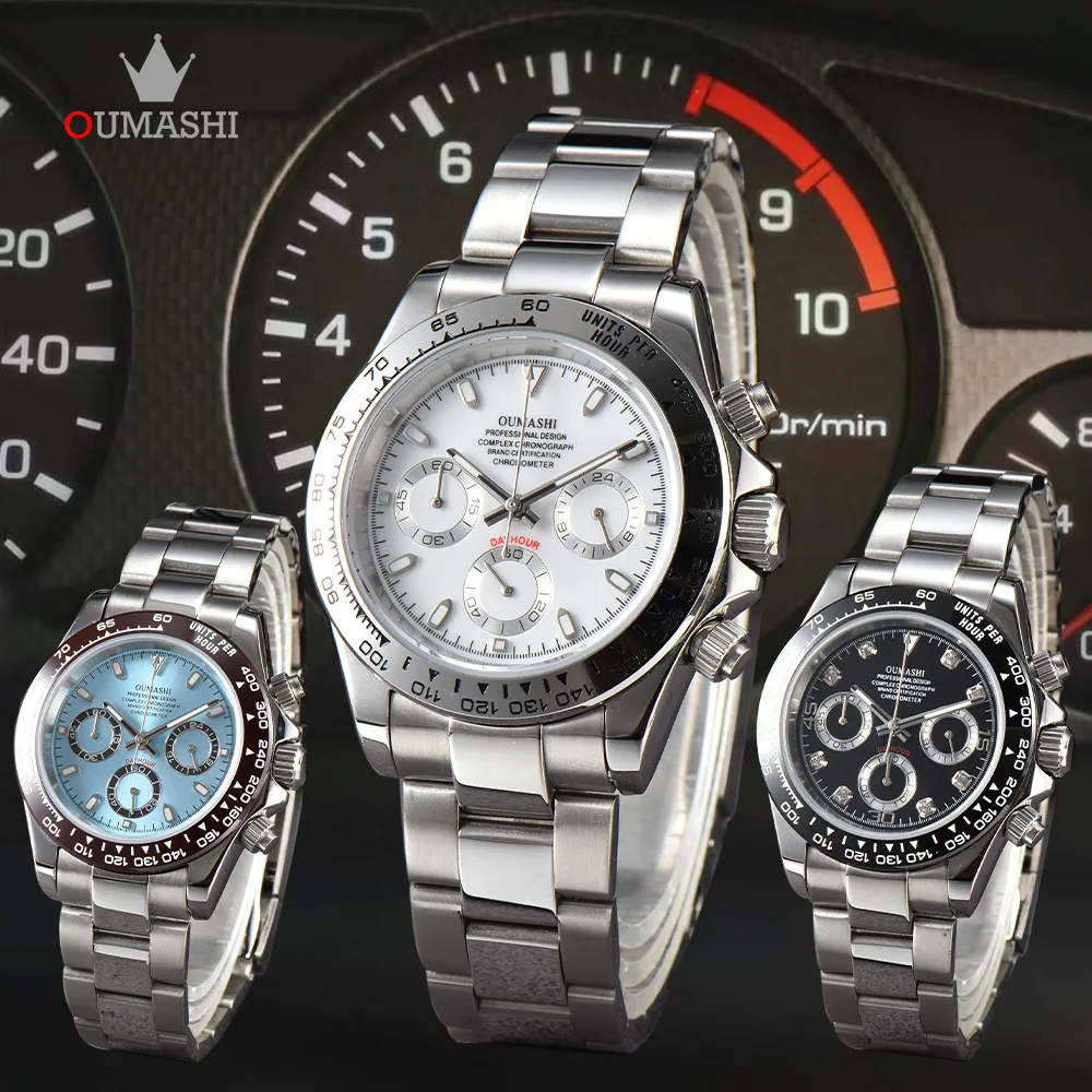 39mm VK63 Watch Men's Quartz Timing Code Panda Dial Watch Stainless Steel Sapphire Glass Waterproof Case VK63  Movement Watch