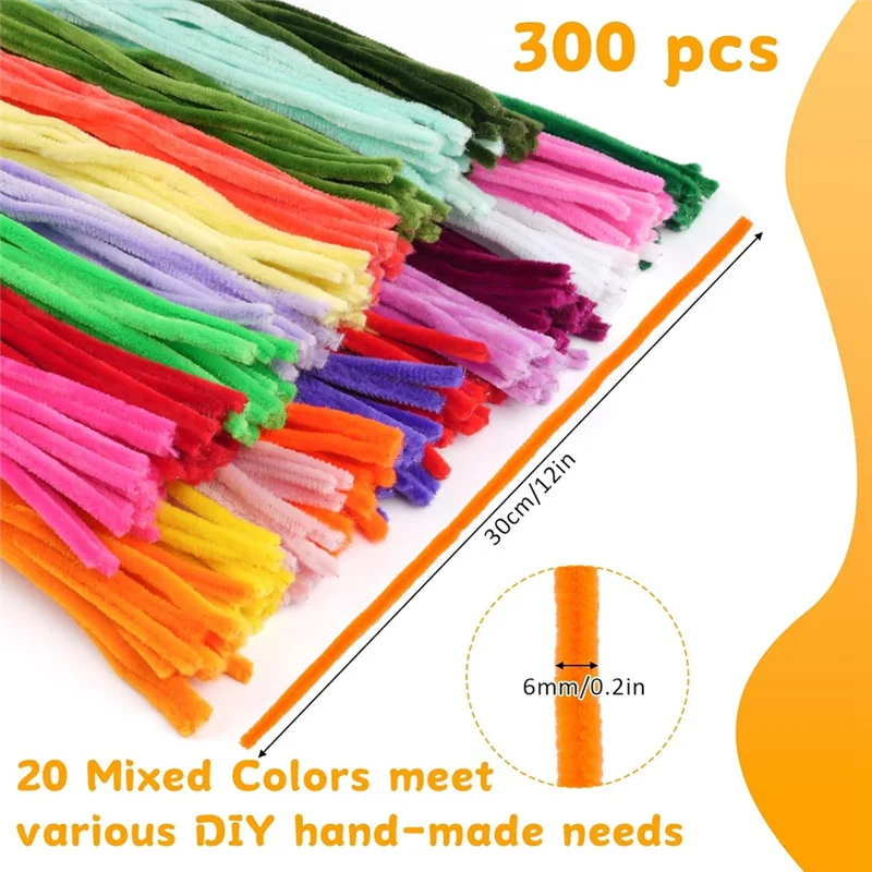 A04F-300 PCS DIY Pipe Cleaners Multi Color Chenille Stems Pipe Cleaners Craft, 20 Assorted Colors Pipecleaners For DIY Craft