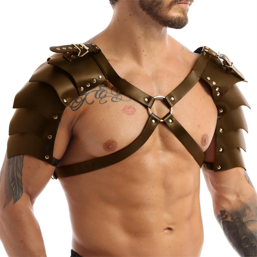 Disfraz Medieval Steampunk vikingo, caballero guerrero, armadura de hombro ajustable de cuero PU para hombres y mujeres, accesorio de Cosplay de Halloween