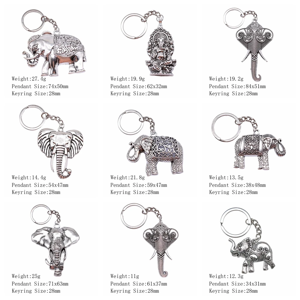 New Fashion Men Car Keychain Key Ring DIY Metal Holder Chain Vintage Elephant Ancient Bronze Silver Color Pendant Gift