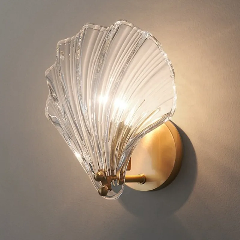 

Luxury Bedroom Bedside Wall Lamp Post-modern Simple Shell Shape Wall Lights Aisle Corridor Milk Coffee Wind Glass Lamp