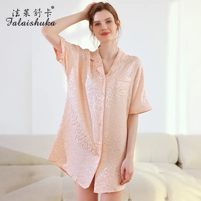 19 momme 100% silk nightshirts women sweet pink sexy Leopard print sleepdress natural silk nightdress women S5811