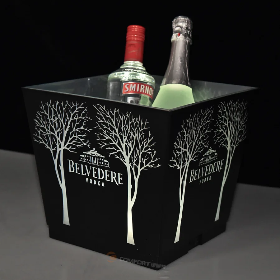 

Venue Branding Black Painting LED Grey Goose Vodka Ice Bucket Table Service Bottle Cooler Tub With Cutting Lighted Logo