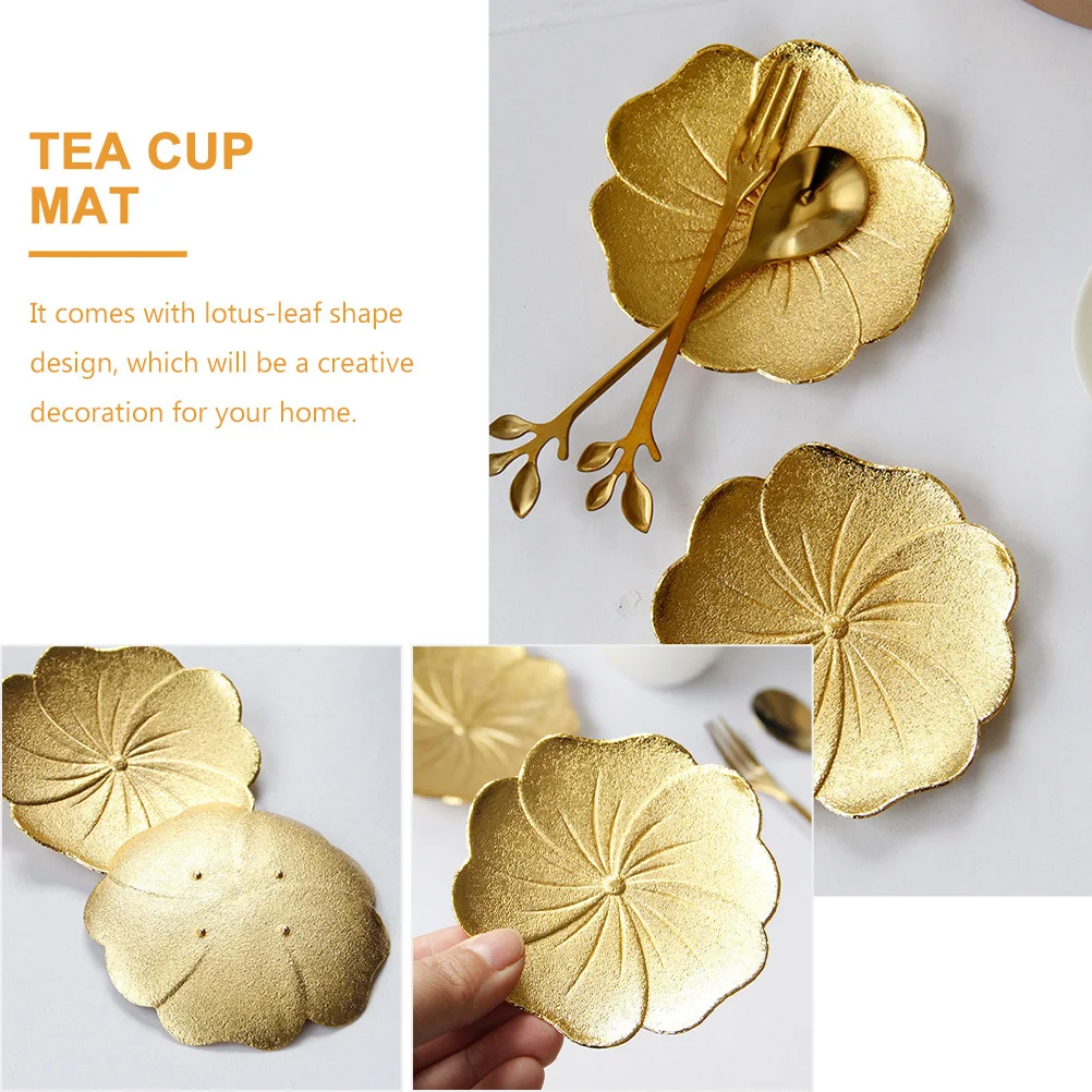 

Lotus Leaf Design Metal Cup Pad Copper Alloy Heat Resistant Teacup Cushion for Home Bar Restaurant Decorative Use