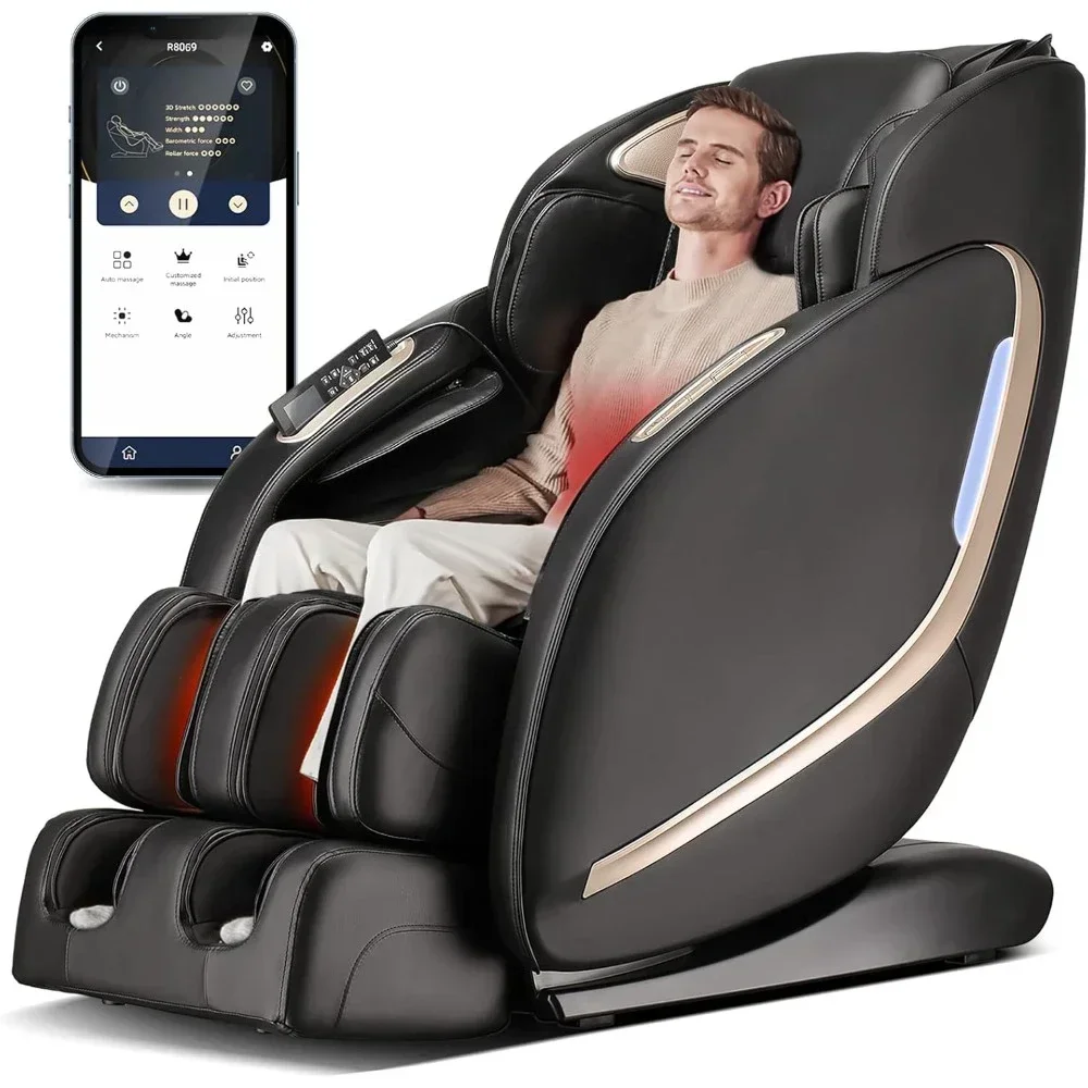 Sillón de masaje con aplicación, calor de cintura y pantorrilla, estiramiento tailandés, escaneo corporal, Bluetooth, sillones de masaje de gravedad cero para todo el cuerpo