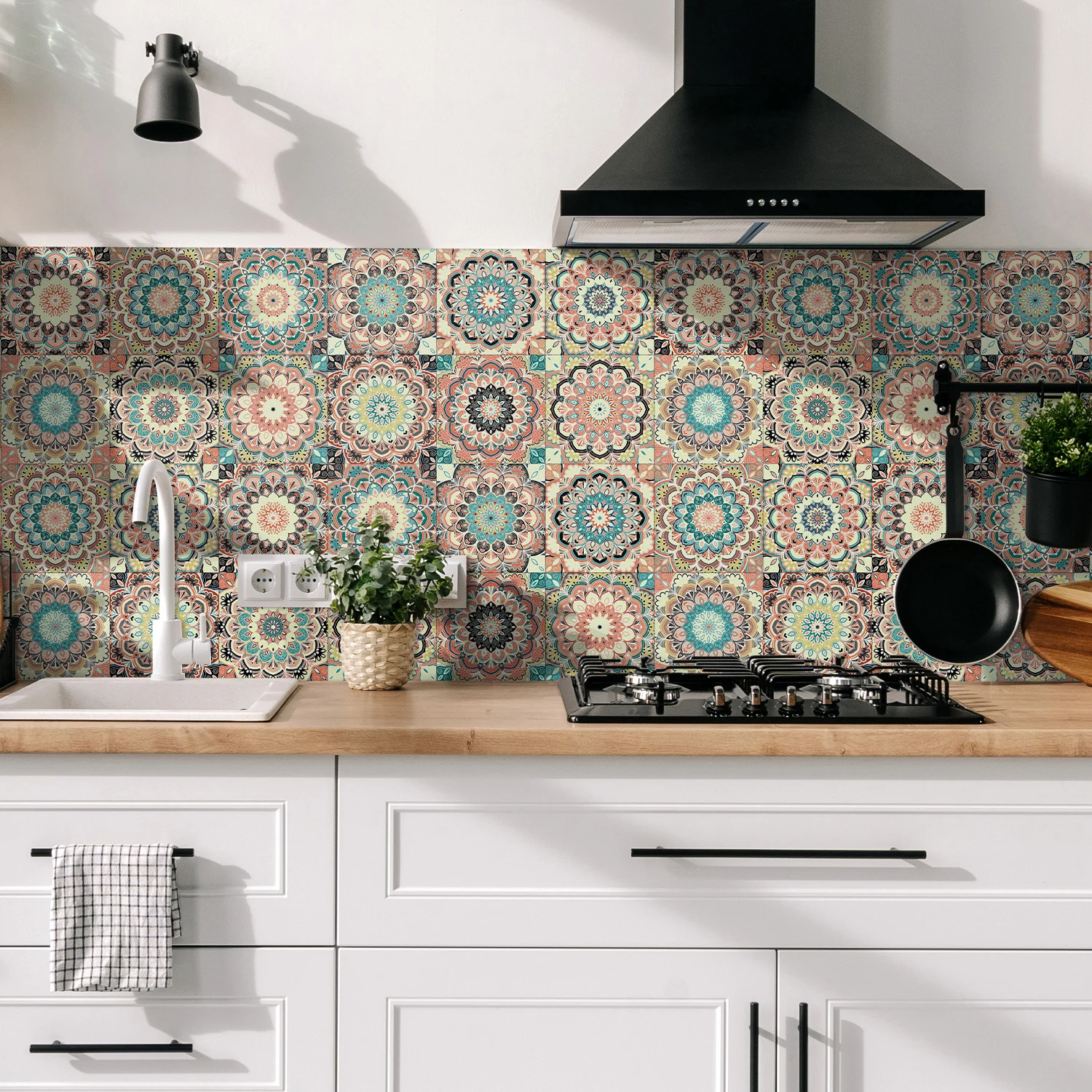 

Bohemian Mandala ceramic tile wall stickers, multi style pink blue art self-adhesive, home decoration bedroom stickers