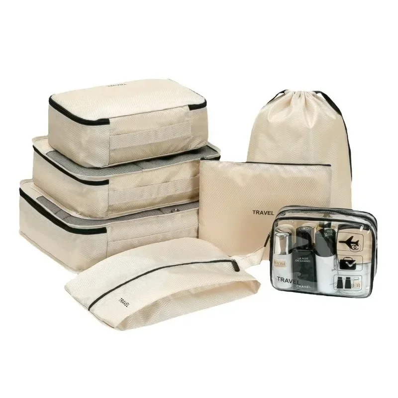 

7pcs Large Capacity Travel Organizer Set, Nylon Packing Cubes With Storage Pouch Vacation Style, Portable Luggage Bags
