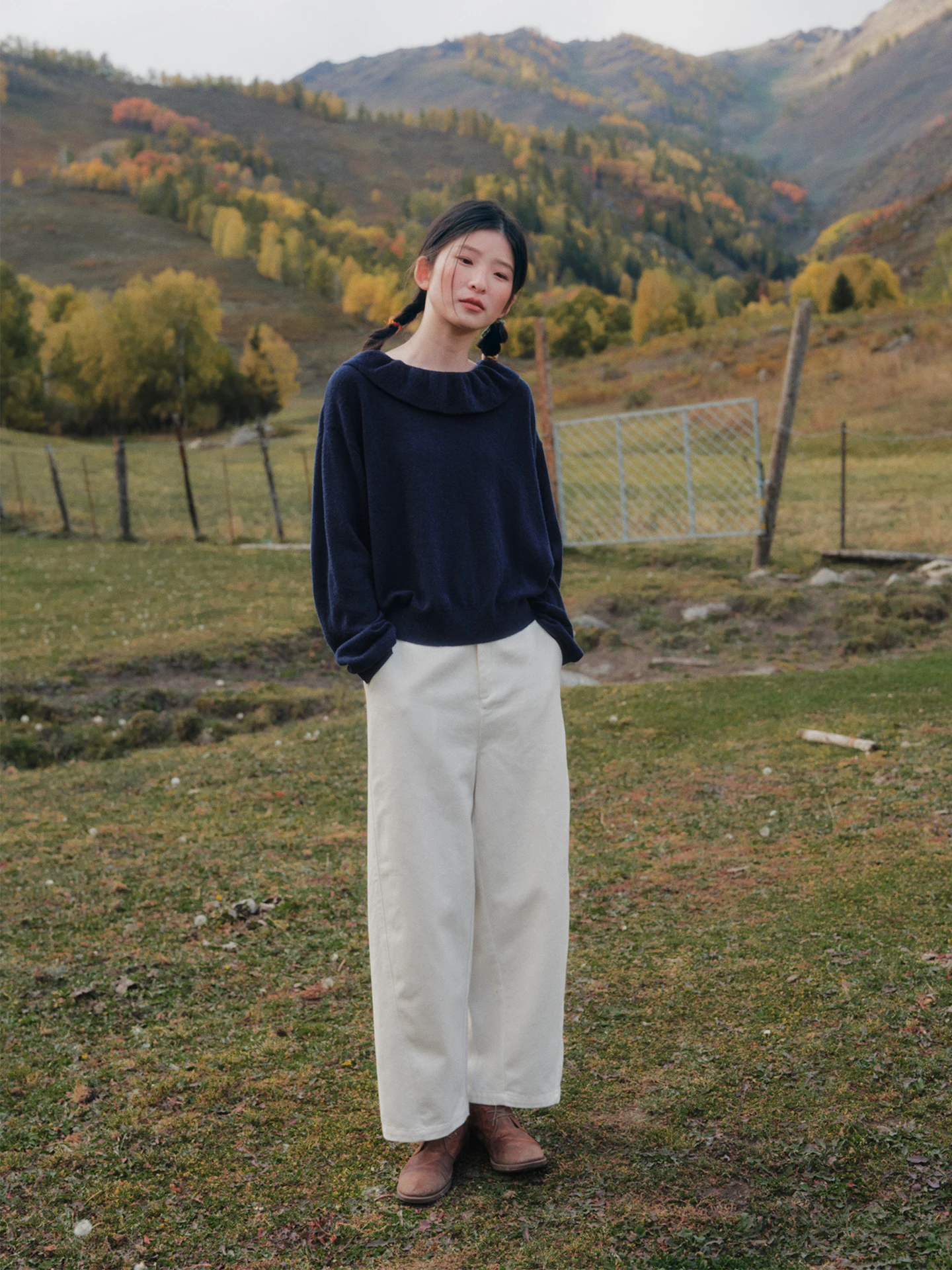 Women's Casual Loose Fit Cotton Lyocell Brushed Waist Pants Autumn Season Comfortable Wide Leg Trousers Natural Waist