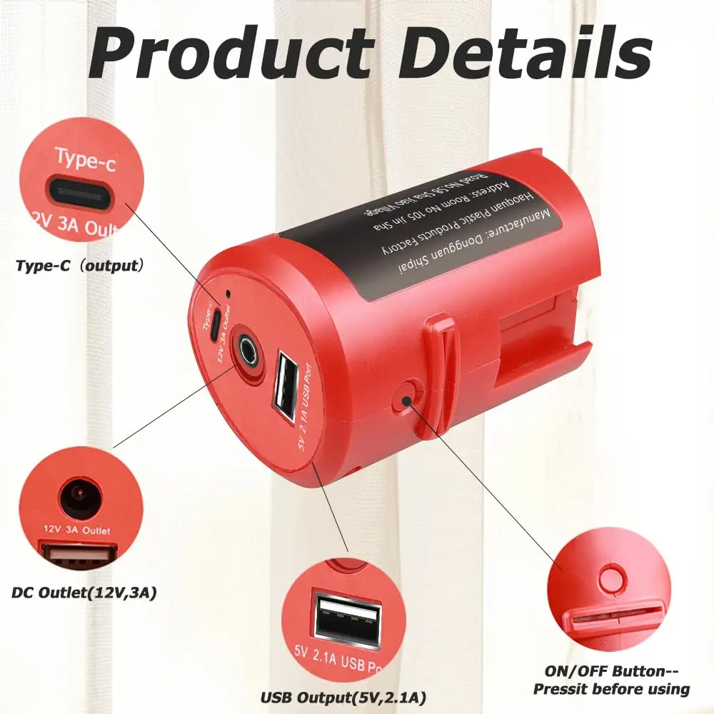 

M-12 Battery Adapter with USB and DC 12V Port Compatible for Milwaukee M-12 12V Lithium Battery Power Adapter for Heated Jackets