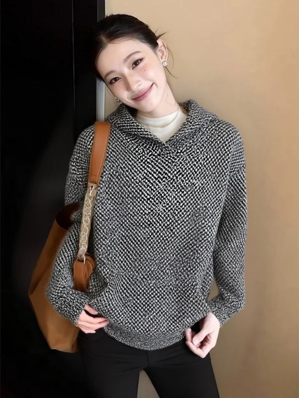 

Thickened Fleece Hooded Sweatshirt Women's Winter Outerwear Casual Style Plaid Print Oversized Fit Warmth Comfortable Fashion