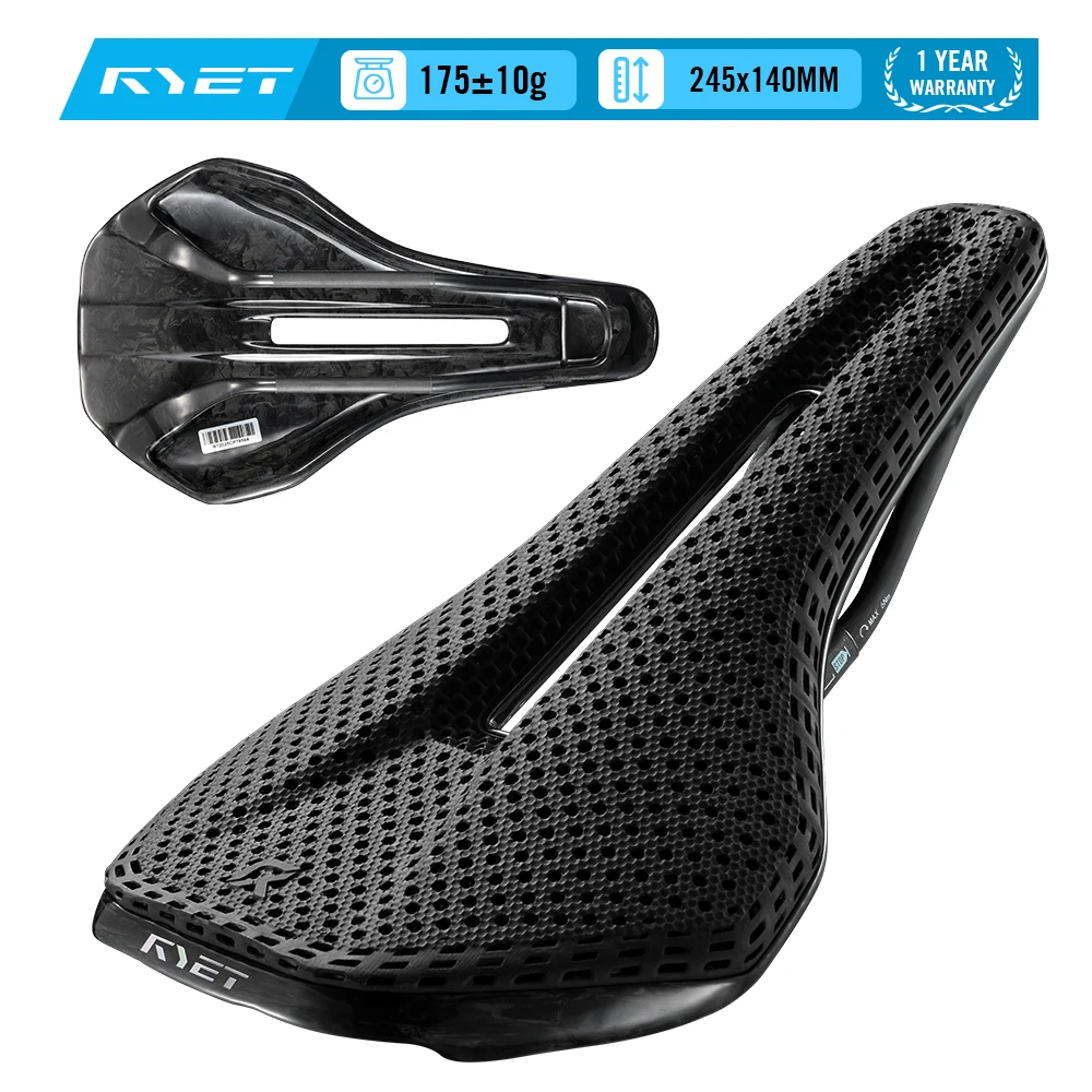 

2025 RYET 3D Printed Carbon Bike Saddle Ultralight 245x140mm Full Carbon Design Cusion for Road MTB Gravel Racing Bicycle Seat