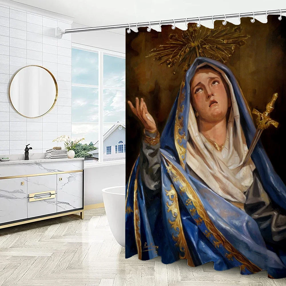 Shower Curtains for Bathroom Accessories Christian Virgin Mary European Curtain Folding Partition Bath Bedrooms Houses Rooms the