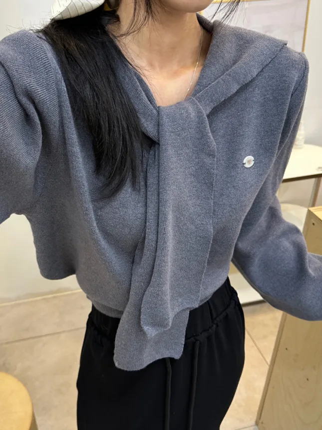 

Korean Sle Slimming Knitted Sweater Women's oulder Collar Splicing Faionable Autumn 2025 Casual Chic Girls' Top