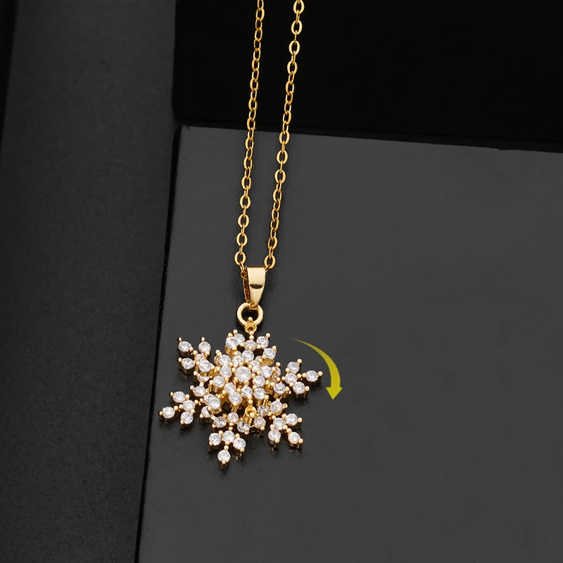 Exquisite Crystal Snowflake Necklaces Pendants 360° Rotating Relieve Stress Anxiety Necklace Chokers Jewelry Christmas Gift