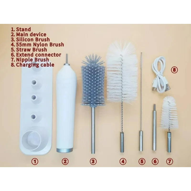 Bottle Brush , Electric Cleaning Brush With 3 Replaceable Brush Heads Household Cordless Power Rotating Spin Scrubber view 4