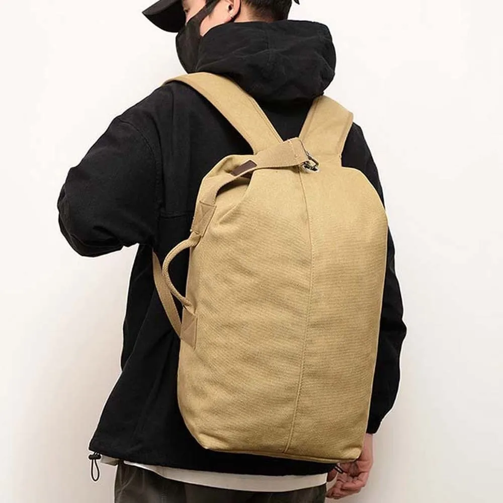 Solid Color Vintage Canvas Rucksack Folding Handbag Multi-pockets Design Backpack Daypack Multi-purpose