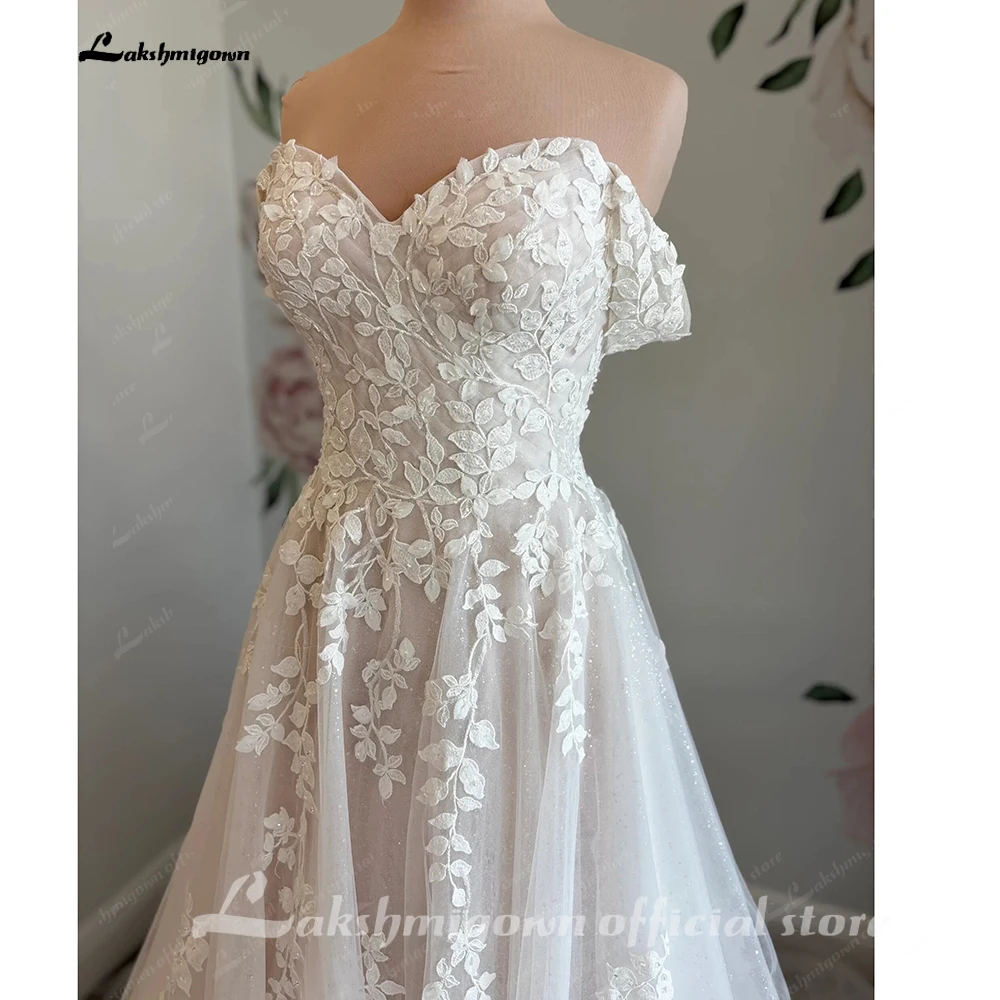 Lakshmigown Sweetheart Off-Shoulder Hochzeitskleider Robe De Mariee Spitzenapplikationen Brautkleider Maßanfertigung – Detail 6