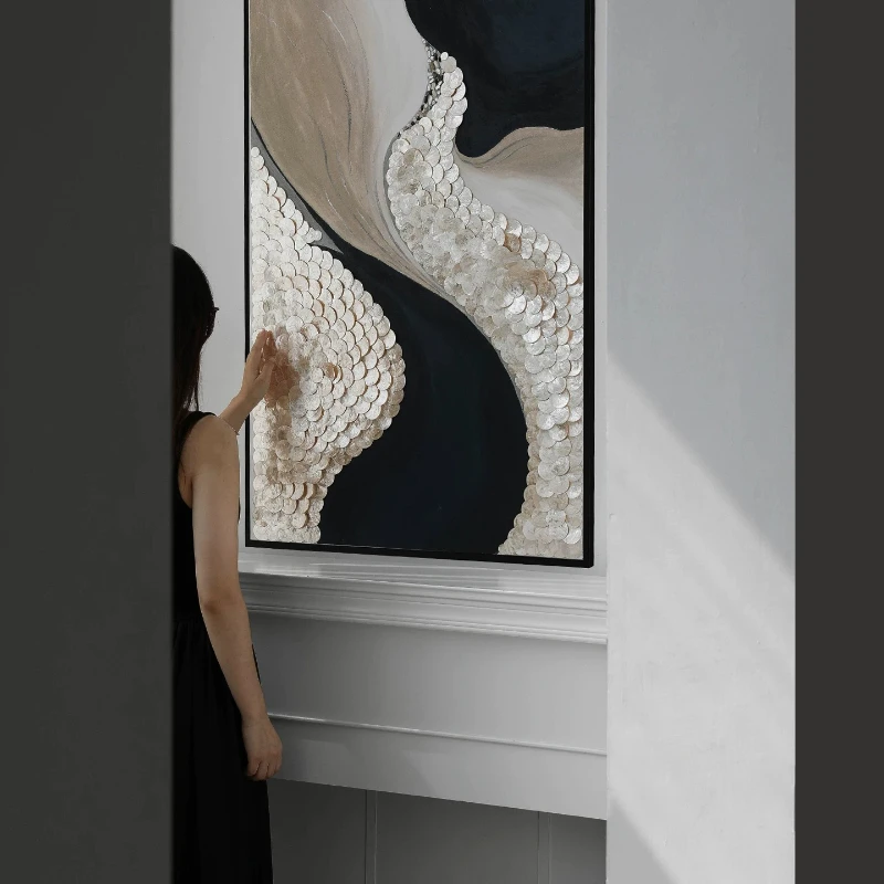 Hand-painted oil painting, living room shell decoration painting, porch background wall wall decoration, niche modern